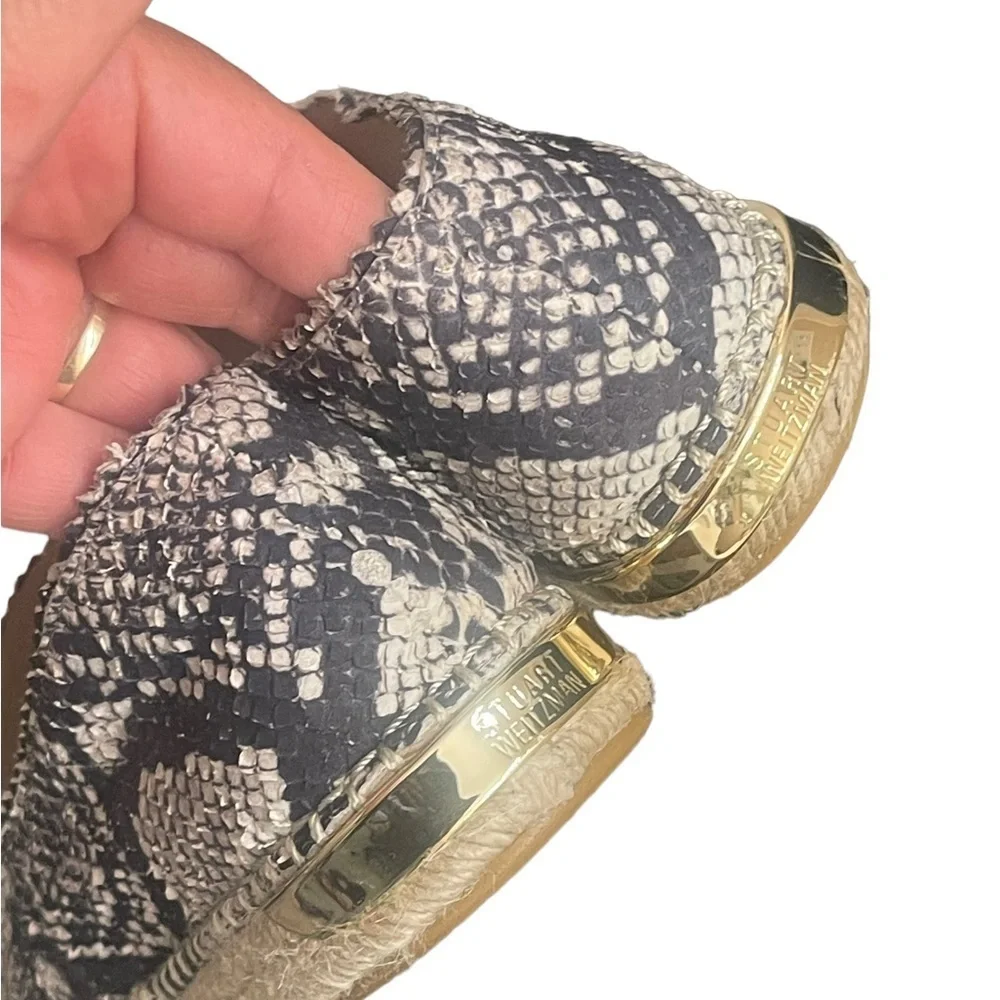 Stuart Weitzman Catalan Snake Print Leather Slip on Espadrille Natural size 5M